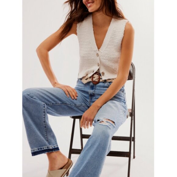 Free People White Sleeveless Cardigan – Size L – NWT - Picture 4 of 8